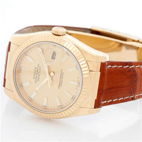 rolex datejust gold tone leather strap